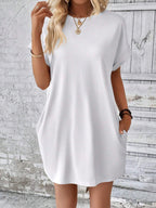 Aspen - Loose-Fit Dress with Pockets, Round Neck and Short Sleeves