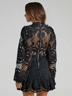 Stella - Women's Long-Sleeve Lace Mini Dress with Ruffles