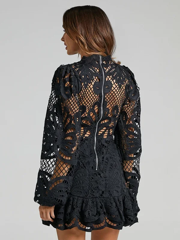 Stella - Women's Long-Sleeve Lace Mini Dress with Ruffles