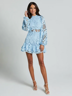 Stella - Women's Long-Sleeve Lace Mini Dress with Ruffles