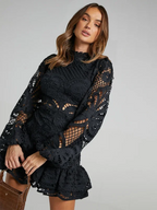 Stella - Women's Long-Sleeve Lace Mini Dress with Ruffles