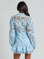 Stella - Women's Long-Sleeve Lace Mini Dress with Ruffles