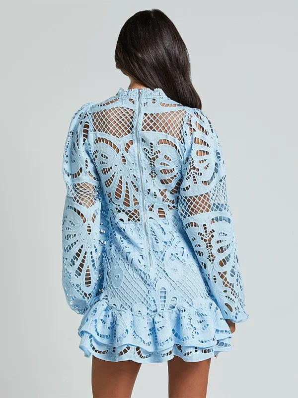 Stella - Women's Long-Sleeve Lace Mini Dress with Ruffles