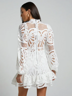 Stella - Women's Long-Sleeve Lace Mini Dress with Ruffles