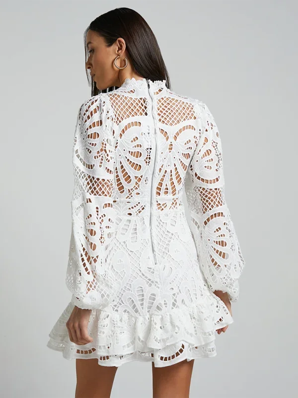 Stella - Women's Long-Sleeve Lace Mini Dress with Ruffles
