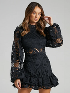 Stella - Women's Long-Sleeve Lace Mini Dress with Ruffles