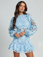 Stella - Women's Long-Sleeve Lace Mini Dress with Ruffles