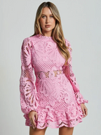 Stella - Women's Long-Sleeve Lace Mini Dress with Ruffles