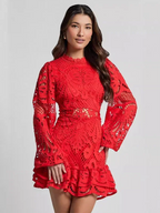 Stella - Women's Long-Sleeve Lace Mini Dress with Ruffles