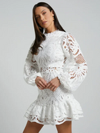 Stella - Women's Long-Sleeve Lace Mini Dress with Ruffles