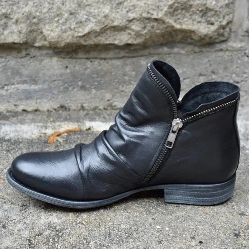 Riley — Leather Zip-Up Ankle Boots