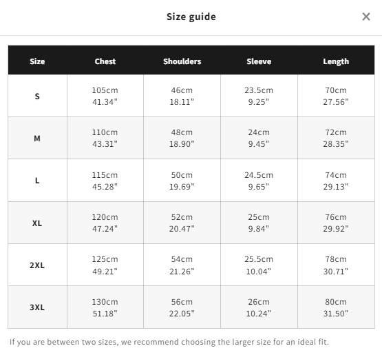Size chart