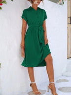 Dakota - Button-Up Shirt Dress with Waist Belt and Collar