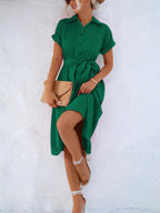 Dakota - Button-Up Shirt Dress with Waist Belt and Collar