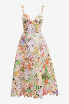 Bellarose - Floral Embroidered Lace Midi Dress, Elegant and Romantic Summer Look